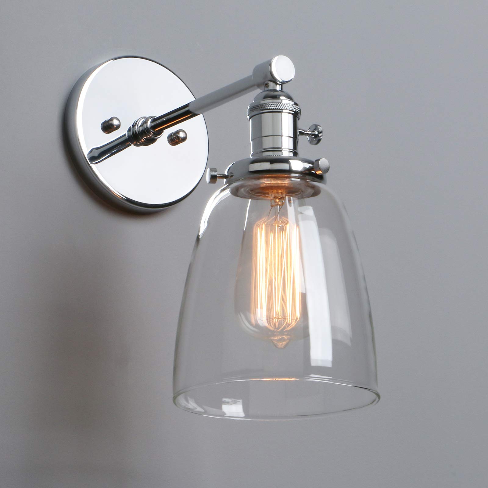 Phansthy Vintage Style Wall Lights Clear Glass Shade, Edison Industrial Wall Sconce E27 Indoor Light Fixtures Loft Bar Kitchen Lamp Lighting(Chrome)