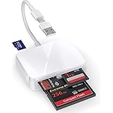 SD Card Reader, 4 in 1 USB C to SD/TF/CF/MS Card Reader with USB to USB C Adapter Memroy Card Reader for iPhone 17/16/15 Pro Max iPad Pro MacBook Pro/Air iMac M4/M3/M2 Android Phone/Tablet PC (White)