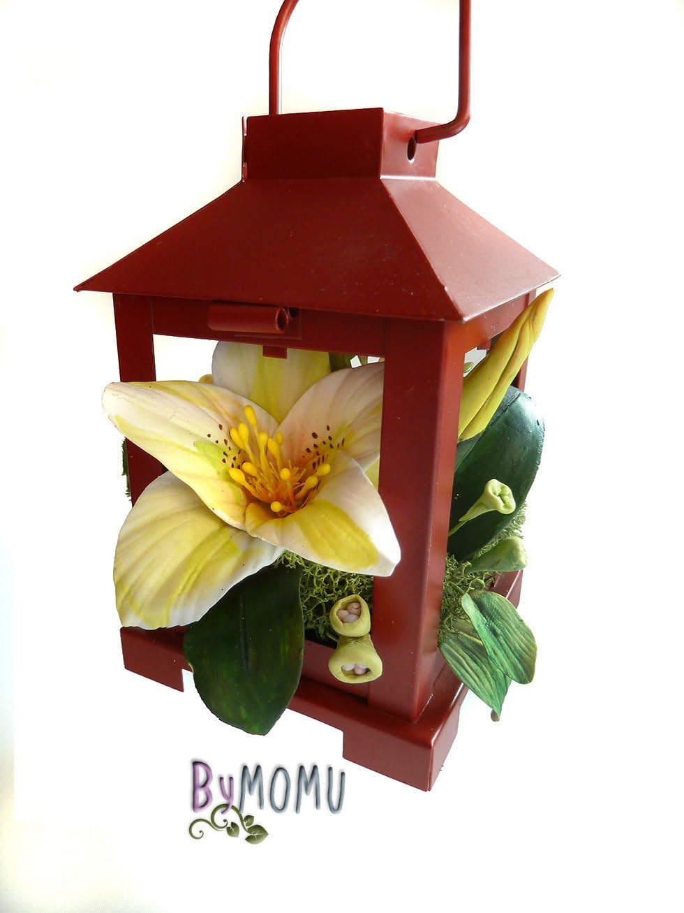 Clay Flowers Cold Porcelain Miniature Lily with Lantern Home Decor Hand Made
