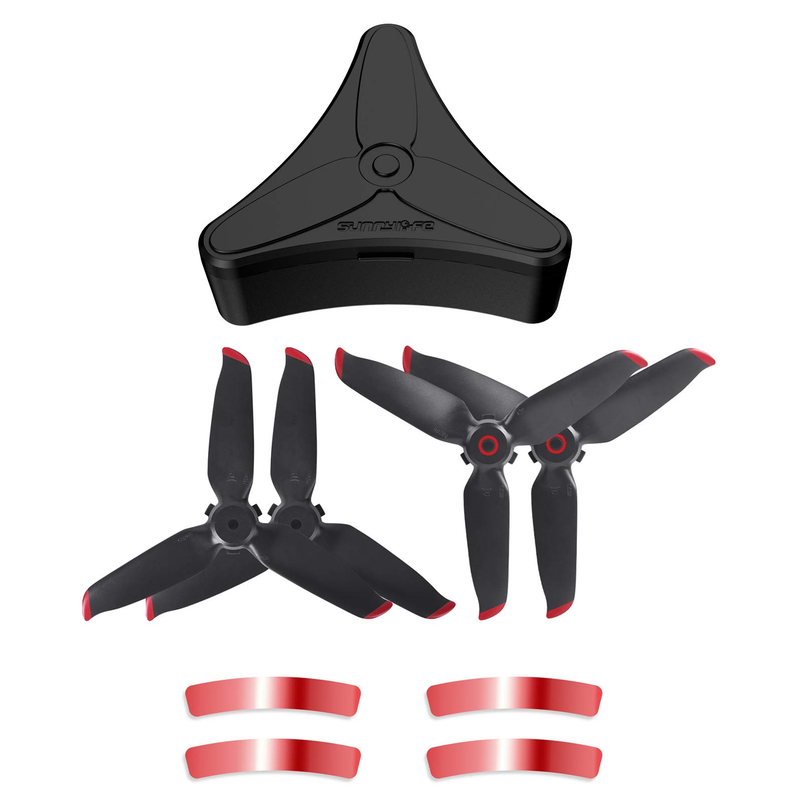 YueLi FPV Drone Accessories Propeller Storage Box， 4-Blade Propellers 2 Pairs with Arm Stickers of The Same Color and for DJI FPV Drone (Red Edge)
