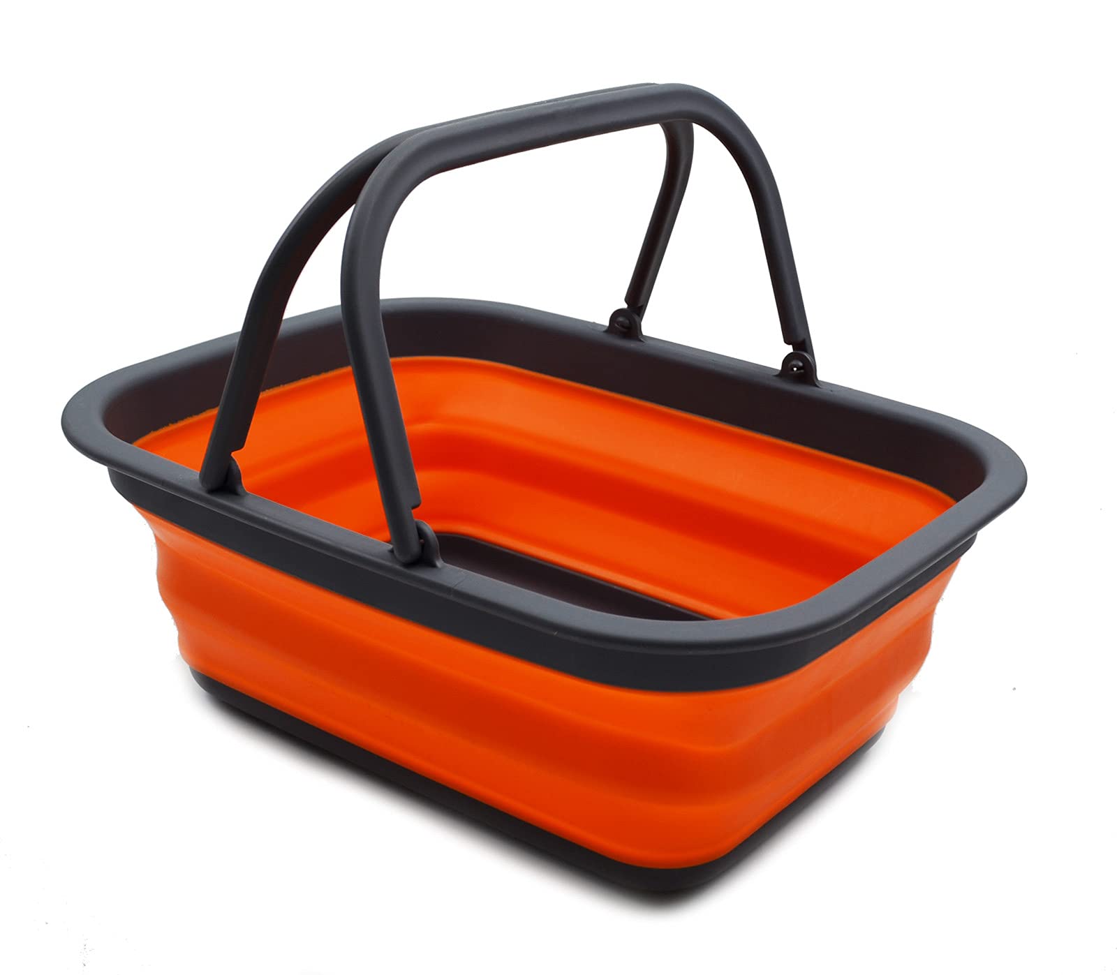 SAMMART 9.2L Collapsible Tub with Handle - Portable Outdoor Picnic Basket/Crater - Foldable Shopping Bag - Space Saving Storage Container (Grey/Orange, 1)