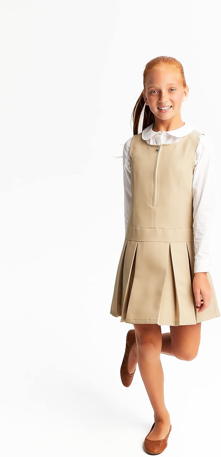 French Toast Girls' Long Sleeve Woven Shirt with Peter Pan Collar (Standard & Plus): Clothing