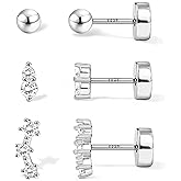 S925 Sterling Silver Flat Back Earrings for Women Hypoallergenic - 14K Gold Plated Flatback Stud Earrings Cartilage Helix Tragus Conch Piercing Jewelry 3 Pairs Dainty CZ Butterfly Studs