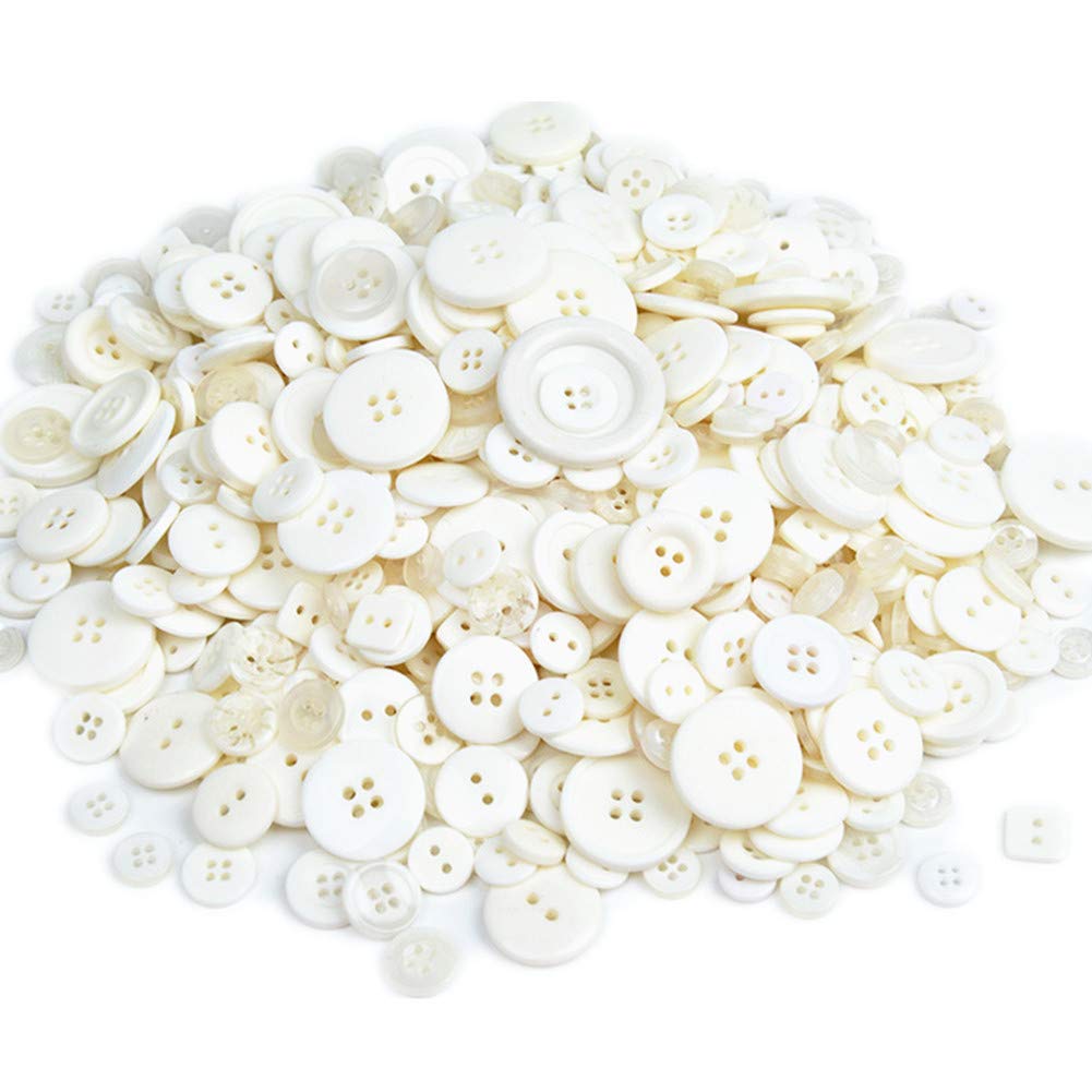 Around 600 Pieces Resin Buttons 2-Holes 4-Holes Sewing Decorative Buttons Beads Flatback for Crafts Embellishments Scrapbooking Painting Christmas Knitting Ornaments(White)