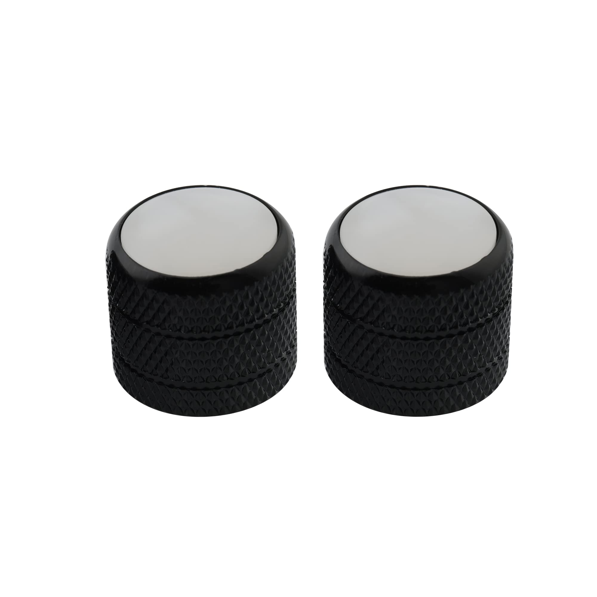 Musiclily Pro Inch Fine 24 Splines Steel Dome Knobs Mother-of-Pearl Top Push-on Control Knob for USA Electric Guitar or Bass, Black (Set of 2)