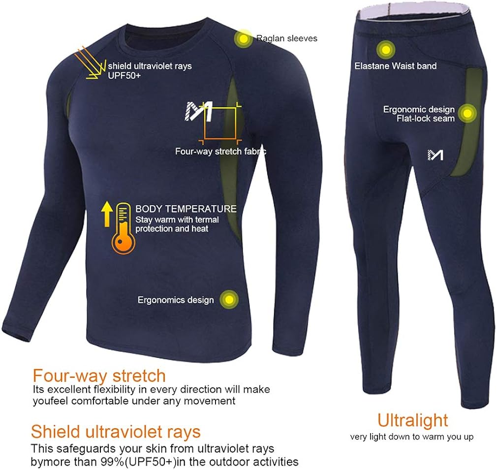 Men’s Thermal Underwear Set, Sport Long Johns Base Layer for Male, Winter Gear Compression Suits for Skiing Running at  Men’s Clothing store