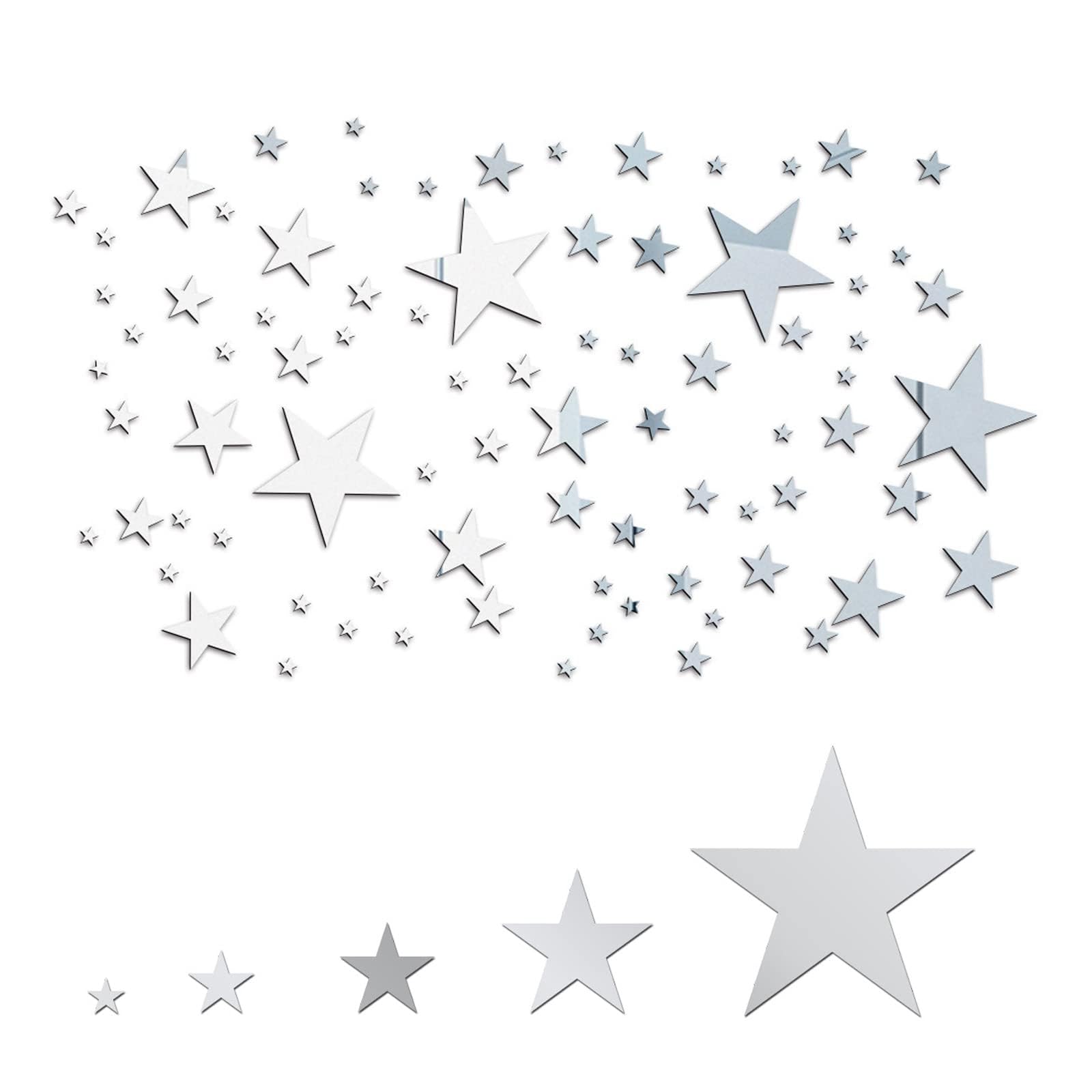 82Pcs Acrylic Star Mirror Wall Stickers Star Shape Mirror Sticker 3D Stars Mirrored Decals for Home Living Room Bedroom Wall Art DIY Decor