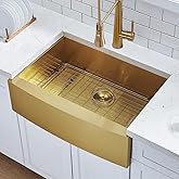 HOTIS Gold Farmhouse Sink, 30 Inch Gold Kitchen Sink, Flat Apron-Front Undermount Drop In Farm Sinks, Stainless Steel Single 
