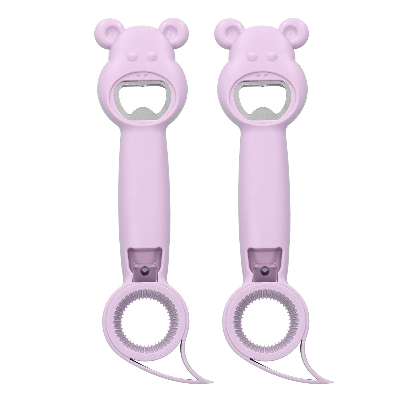 2Pcs Bottle Opener, 4‑in‑1 Can Opener Universal Classic Beer Opener Portable Manual Drinking Commercial Beverage Bottle Opener Jar for Kitchen Bar(Purple)