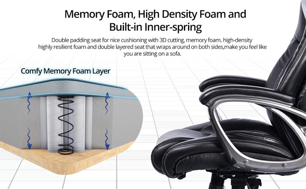 VANBOW Leather Memory Foam Office Chair Adjustable Lumbar Support