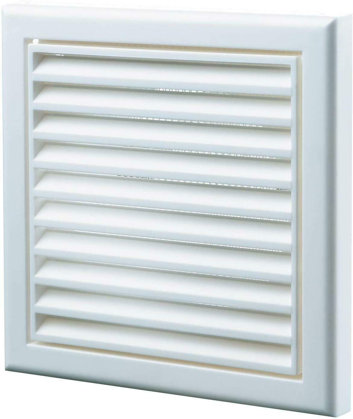 Fantronix White Fixed Blade Wall Vent Grille – 125 mm (5”) Rear Spigiot, 185 × 185 mm External Size Vent Cover for Bathroom, Kitchen & Toilet Ventilation