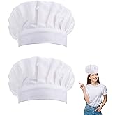 2Pack Small Chef Hats,Elastic Cotton Chef Caps,Adjustable Cooking Hat,Cooking Baking Cap for Party Home(White)