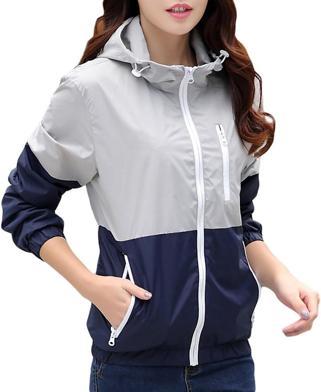 Miouke Womens Lightweight Windbreakers Sun Protection Outdoor Hooded Sports Outwear Quick Dry Jacket Lovers Coat (Grey XL)