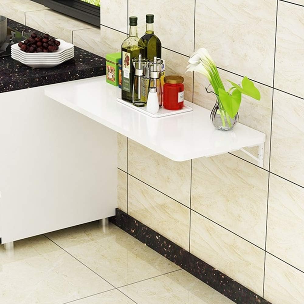 HOMRanger Folding table, wall-mounted deciduous table kitchen counter wall-mounted computer desk wall to wall tabletop, black