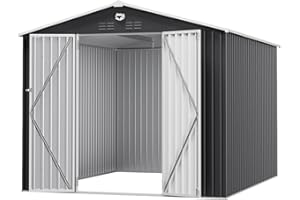 Benass 10x12 FT Outdoor Storage Shed, Metal Sheds & Outdoor Storage, Waterproof Sheds with Lockable Doors for Backyard (Black, No Window)
