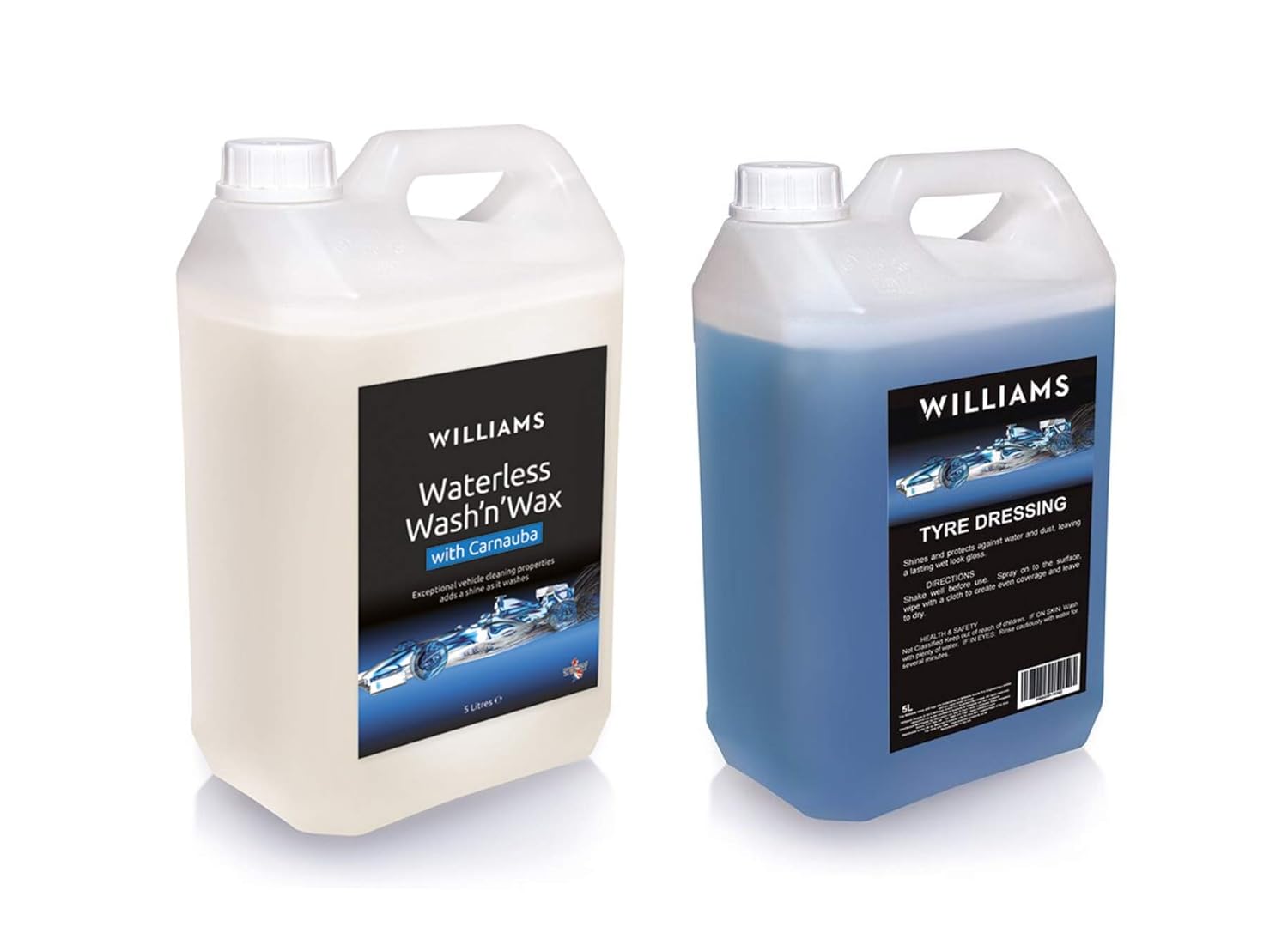Williams Racing 5L Waterless wash and Wax and 5L Tyre Dressing Amazon