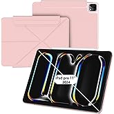 HATOKU Magnetic Case for iPad Pro 11 Inch 2024 5th Generation (M4): Slim Multi - Angle Stand Protective Cover with Pencil Holder and Auto Wake/Sleep (Pink)