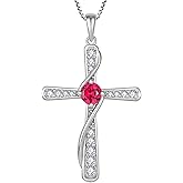 Wisbal Womens Cross Necklace 925 Sterling Silver Birthstone Cross Pendant Jewelry for Her