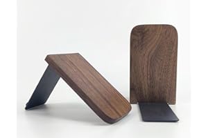 RHONZHAO Wood Book Ends for Shelves, Non-Skid Wood Bookends, Heavy Duty Book Stand Support for Books and Movies (Walnut-1 Pair, Medium)