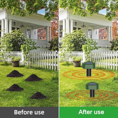 Solar Ultrasónico Ahuyentador de Topos 8 Piezas, Impermeable Repelente para Ratas Ultrasónico Solar Se Utiliza para Repeler Topos, Topillos, Serpientes y Lagartos Protege el Césped y Los Jardines