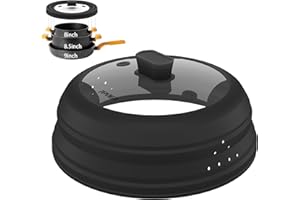 FPVIER Microwave Splatter Cover, Collapsible Silicone Microwave Plate Cover with Glass for Food Splatter Guard Lid 9 inch Black