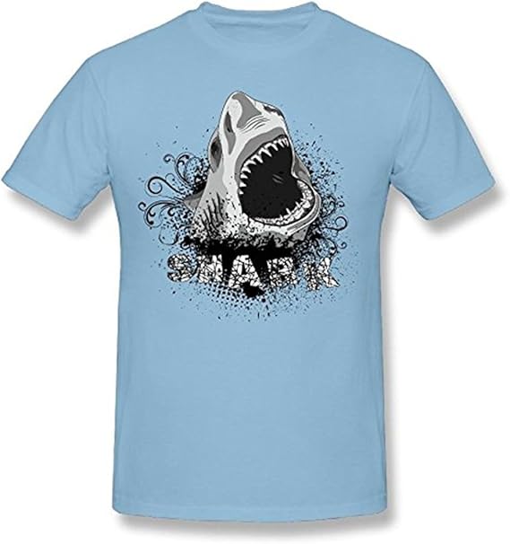 100 Cotton Men's Shark Short Sleeve Crew Neck Novelty Shirts Blue (XXL
