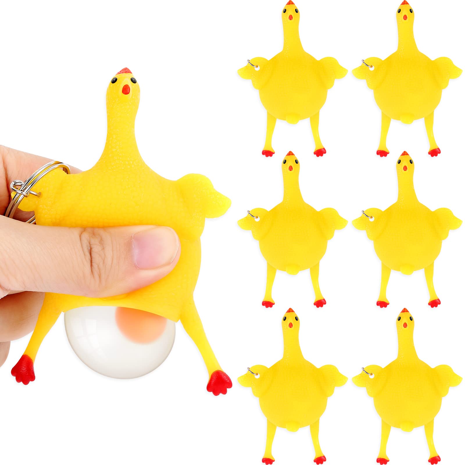 Photo 1 of Civaner 6 Pieces 10 cm Funny Rubber Chicken Keychain Novelty Laying Egg Chicken Stress Relief Toys for Venting Anger and Releasing Stress