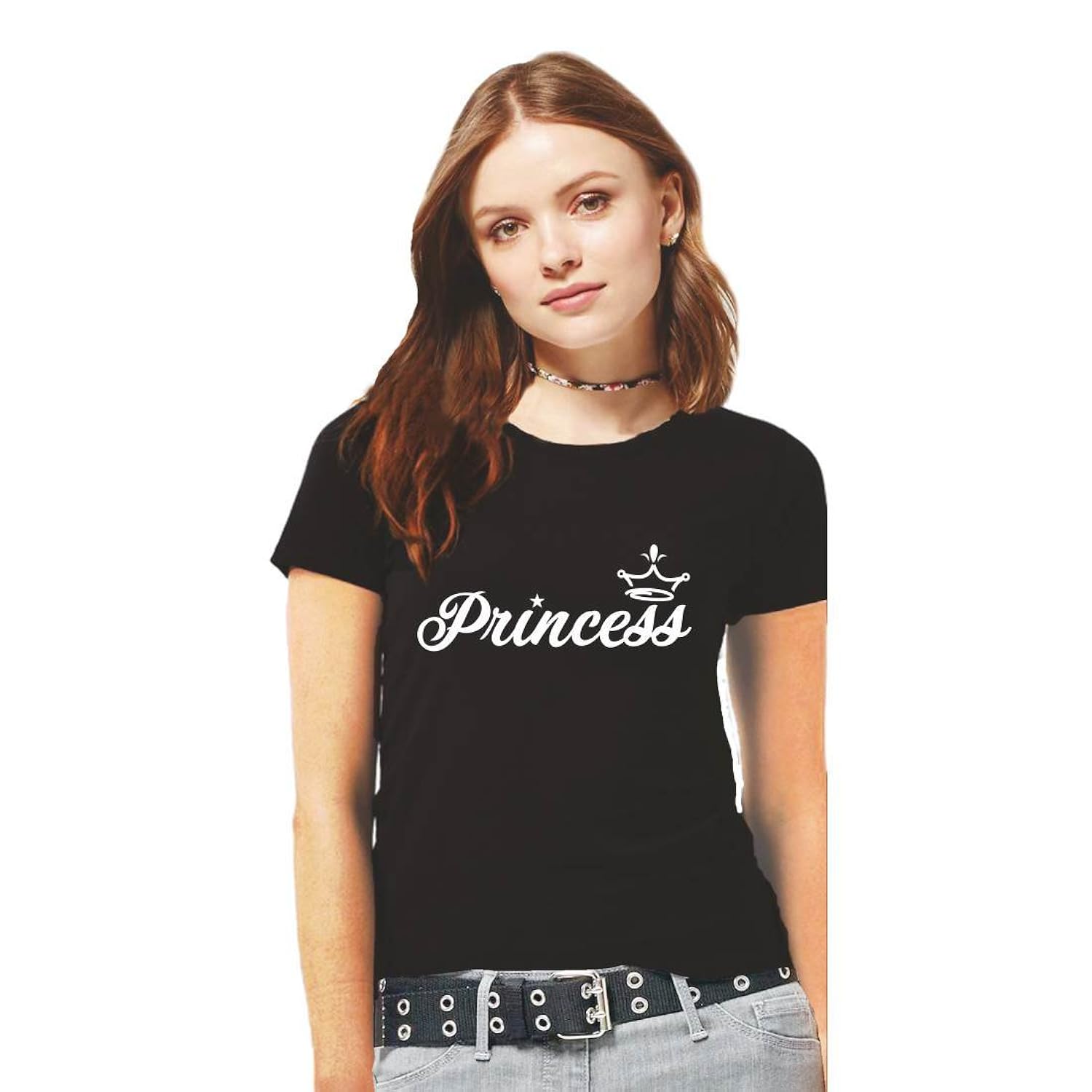 hangout hub cotton womens tshirts princess printed black color tshirts