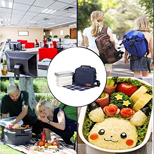 TAWA Lunch Bag with 2 reusable lunch boxes Compact Design Perfect for Picnic School Office Tote Lunch Bag- Including 2lunch box,1Insulated Tank, 2 cotton napkins,1 Insulated box(Blue) - Thumbnail 5
