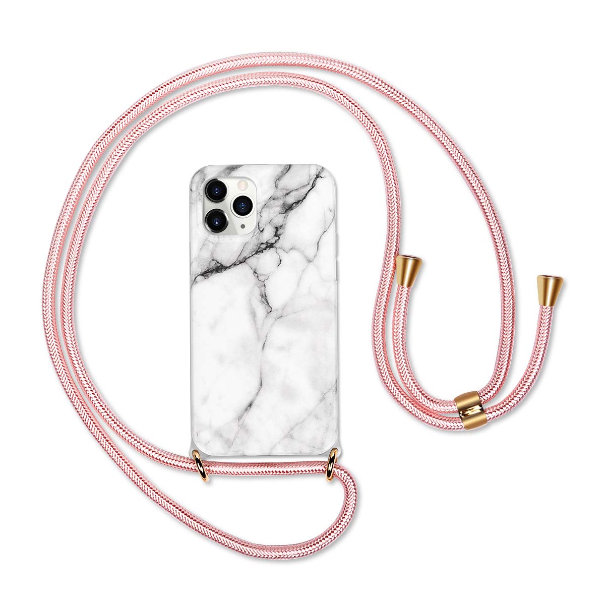 SUPWALL Crossbody Case for iPhone 12 / iPhone 12 Pro Case 6.1 inch with Strap, [Adjustable Lanyard Cord] Silicone Protective Phone Chain Cover for iPhone 12 / iPhone 12 Pro - Marble White