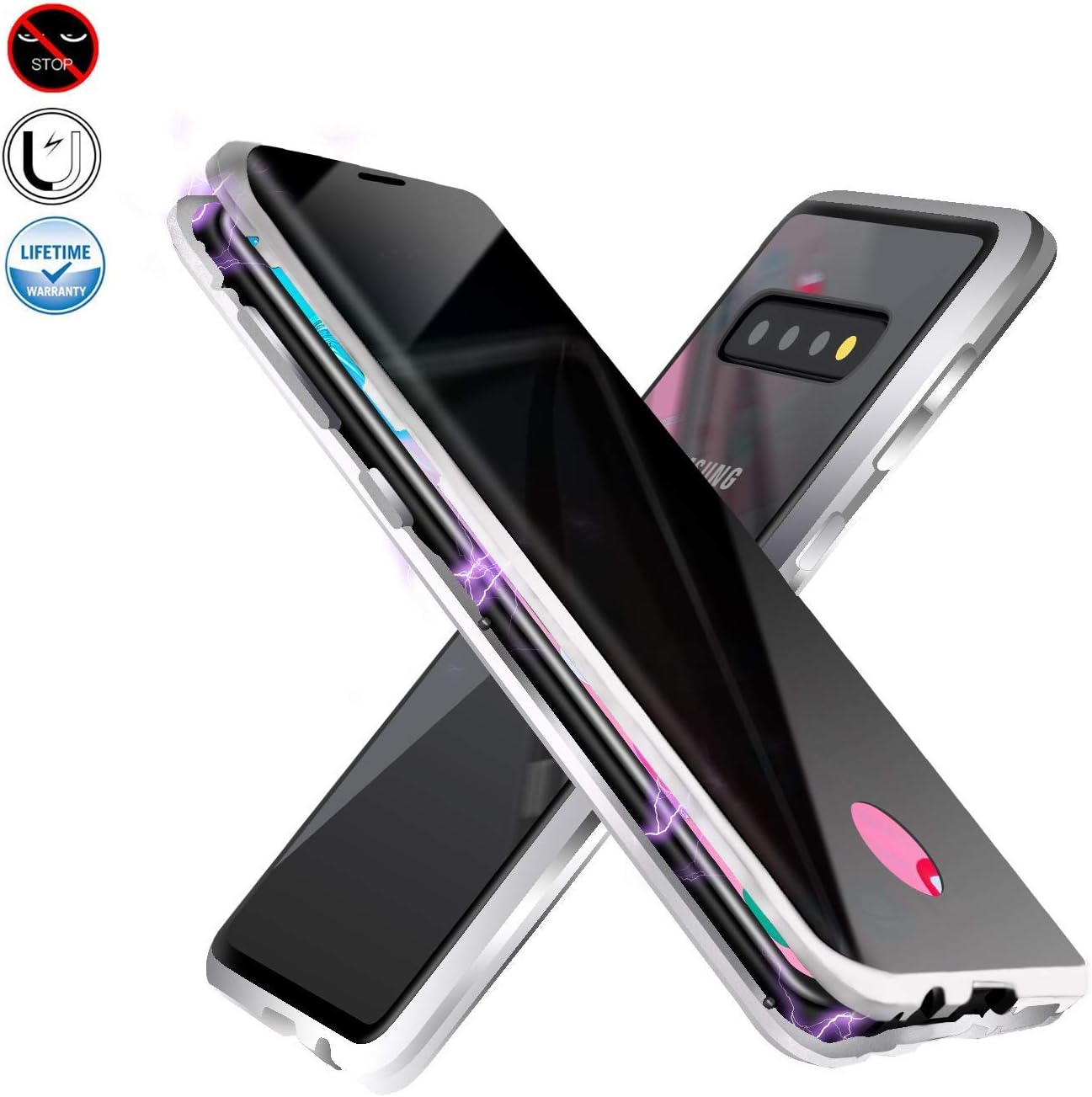 Anti-peep Magnetic Case for Samsung S10P,Anti Peeping Magnetic Adsorption Double-Sided Privacy Screen Protector Support Fingerprint Unlocking Metal Bumper Anti-Spy Phone Cases Cover for Samsung S10P