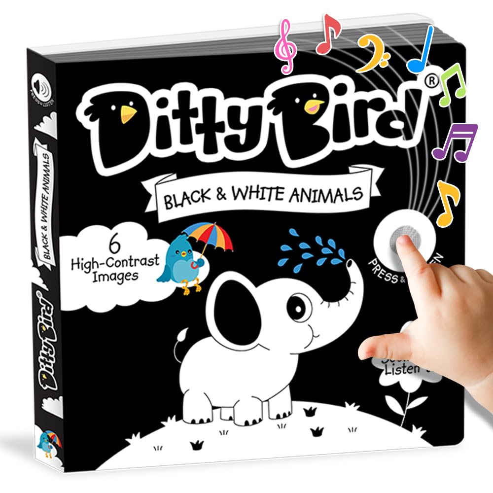 Ditty Bird | Interactive Sensory White and Black Sound book for babies 6 - 18 months | Infant books for Tummy time