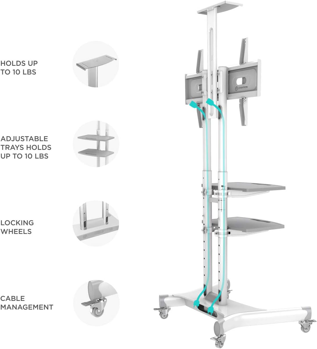 ONKRON Mobile TV Stand on Wheels for 40-70 Inch Screen, Universal TV Stand Wheels up to 45,5 kg - Image 5