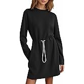 COCOMARTS Womens Casual Long Sleeve Crewneck Sweatshirt Dress Drawstring Waistband Tunic Tops Vacation Mini Dresses 2025 Fall