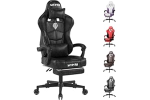 SITMOD Gaming Chair with Footrest-Video Ergonomic PC Computer Chair- Big and Tall Gamer Chair with Headrest Lumbar Support, Game Chair PU Leather Height Adjustable 360° Swivel Office Chair for Adult-Black
