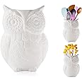 Comfify Owl Utensil Holder Decorative Ceramic Cookware Crock & Organizer, in Lovely White Color - Utensil Shaped Caddy and Perfect Kitchen Ceramic Décor Gift for Countertop - 5” x 7” x 4” Size