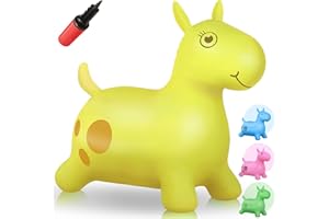 WALIKI Yellow Bouncy Horse for Kids | Inflatable Hopping Horse Ride-On Toy with Pump | Fun Gift for Boys Ages 1, 2, and 3 | Balance & Coordination Hopper Toy for Indoor/Outdoor Play