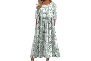 MZKDIEEY Women's 2023 Casual Summer Maxi Dresses Short Sleeve Empire Waist Shift Dress Floral O Neck Beach Dress with Pockets