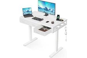 OffiGo Electric Standing Desk with 3 Drawers, 40 Inch Height Adjustable Small Desk with Power Outlets, Sit Stand Desk, Writin