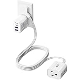 SUPERDANNY Detachable Travel Power Strip,45W USB Fast Charge,2 USB-C & 2 USB-A with 3 Outlets Flat Plug Extension Cord 5ft,Portable Charger for Travel Essentials for Travel Cruise Home, White