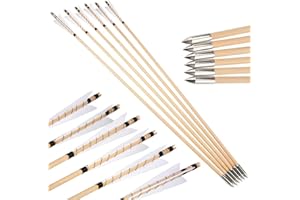ZSHJGJR 32" Wooden Arrows English Longbow Arrows Practice Targeting Arrows with Turkey Feathers Fletching for Archery Traditi