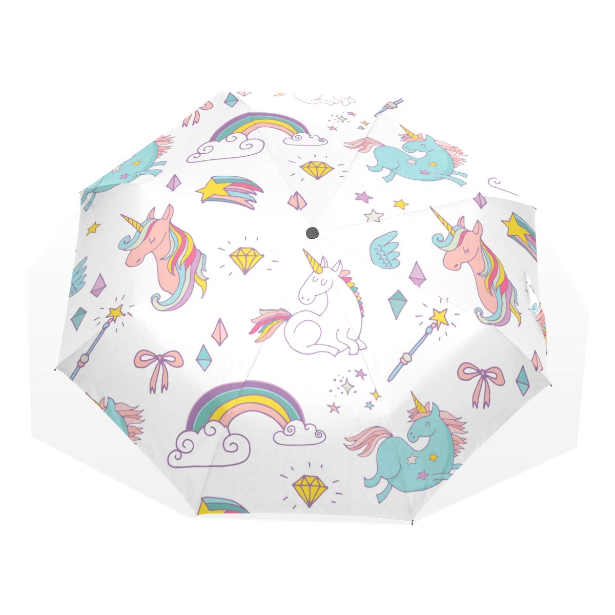 ISAOA Automatic Travel Umbrella,Folding Umbrella Unicorn for Children Windproof Ultra Light UV Protection Umbrella Compact Handle for Easy Carry for Women Men