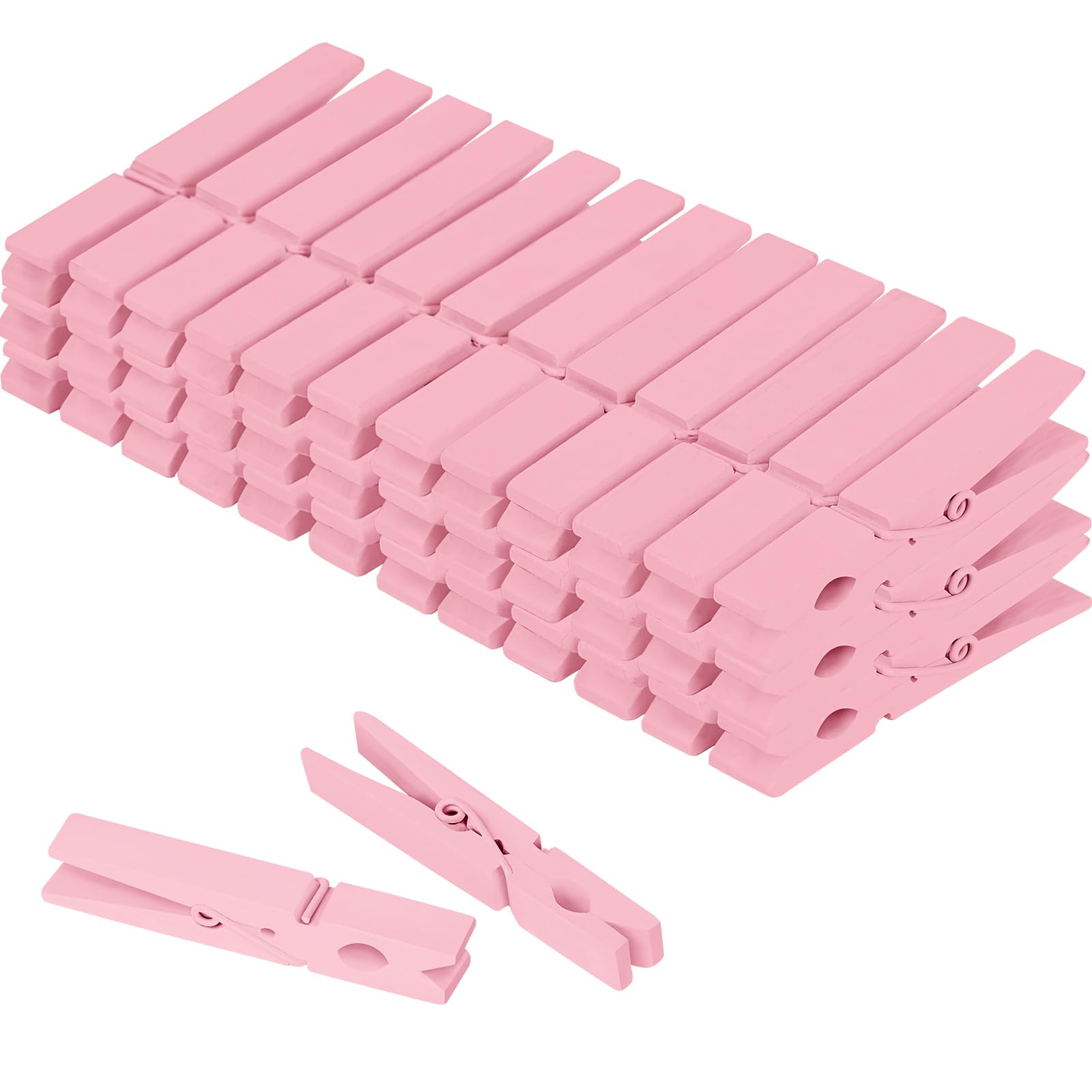 Photo 1 of Colored Clothes pins 2.9inch 50PCS Pink, Colorful ClothesPins Wooden Clips for Photos Pictures Decorative Craft