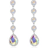 Rhinestone Statement Long Dangle Earrings for Women,Vintage Wedding Bridal Elegant Crystal Chandelier Teardrop Earrings Costume Jewelry for Prom Party