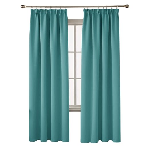 Deconovo Verdunkelungsvorhang Kräuselband Gardinen Wohnzimmer Vorhang Blickdicht 229x168 cm Türkis 2er Set