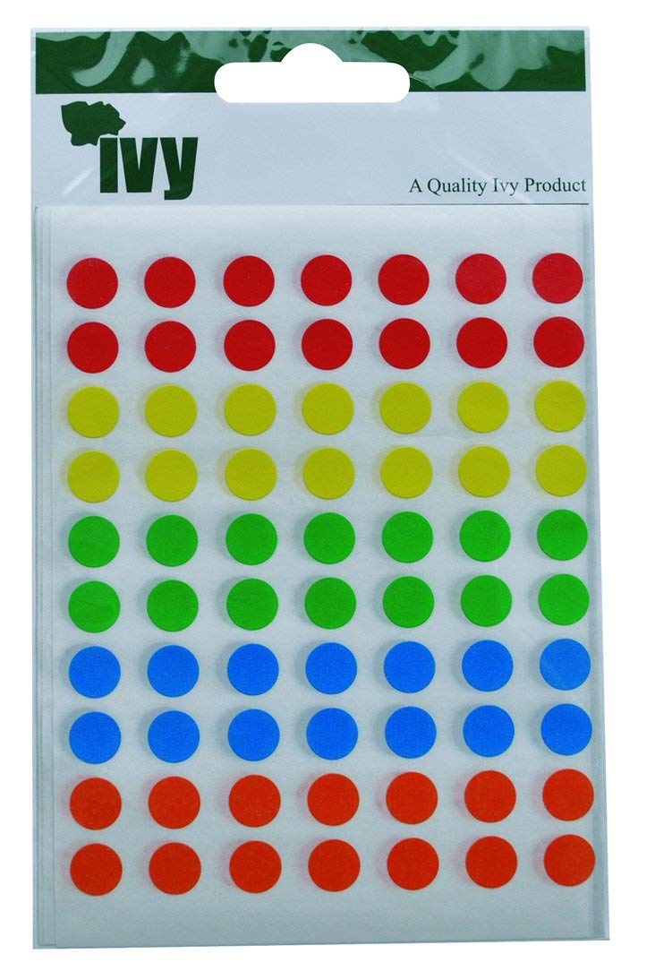 320 Assorted Multi Colour Sticky Round Dots 8mm 232650