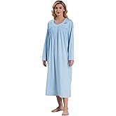 Keyocean Nightgowns for Women, Soft Cotton Comfy Lightweight Embroidered Long-sleeve Nightdress