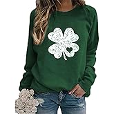 Ykomow St Patricks Day Sweatshirt Women Long Sleeve Leopard Shamrock St. patricks Shirts Tees