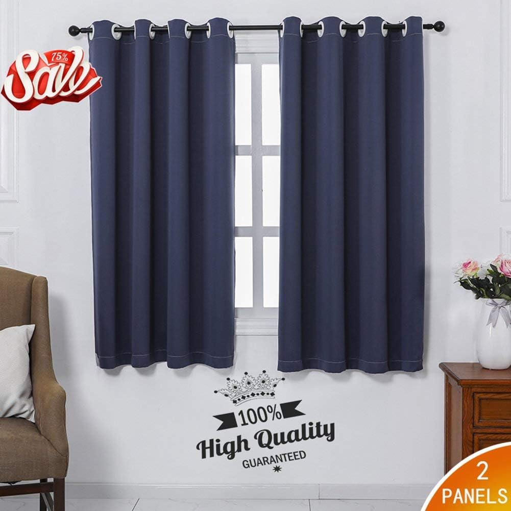MiddmyCentury Blackout Curtains Treatment Insulated Solid Grommet Blackout for Living Room 3 year warranty (2 Panel,52x63 inch,Navy)