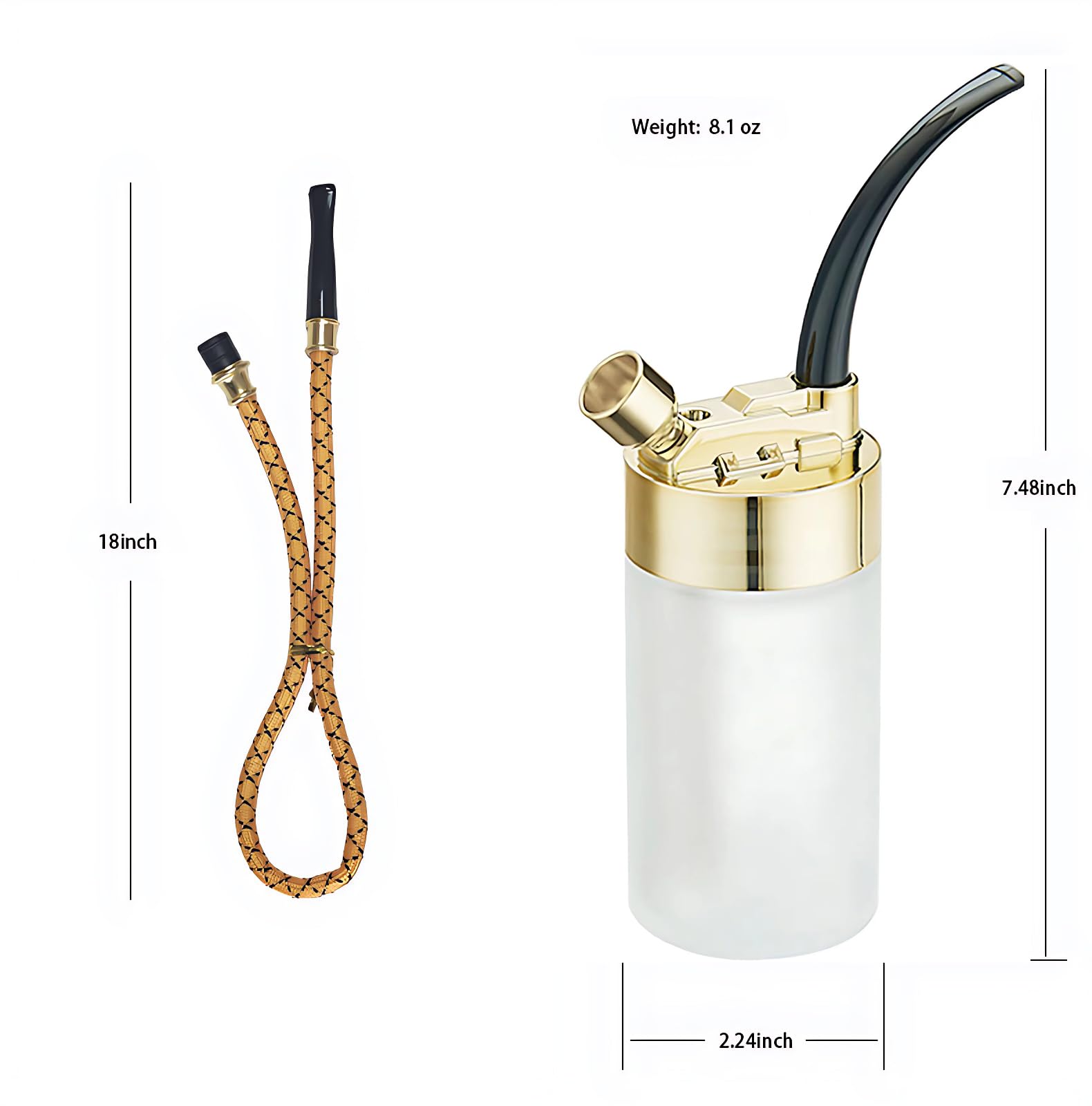 HYO&JSIN Portable Hookah Set with Hose Mini Hookah Mini Shisha Handheld Size Great For Car Travel Glass cylindrical design for easy cleaning